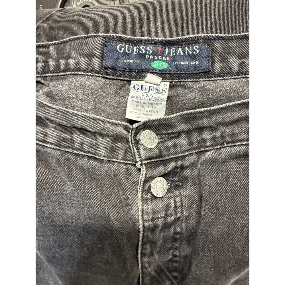 Vintage Guess Pascal Jeans Mens W36xL30 Black Loose Fit Tapered Cotton Denim 90s - Picture 12 of 16